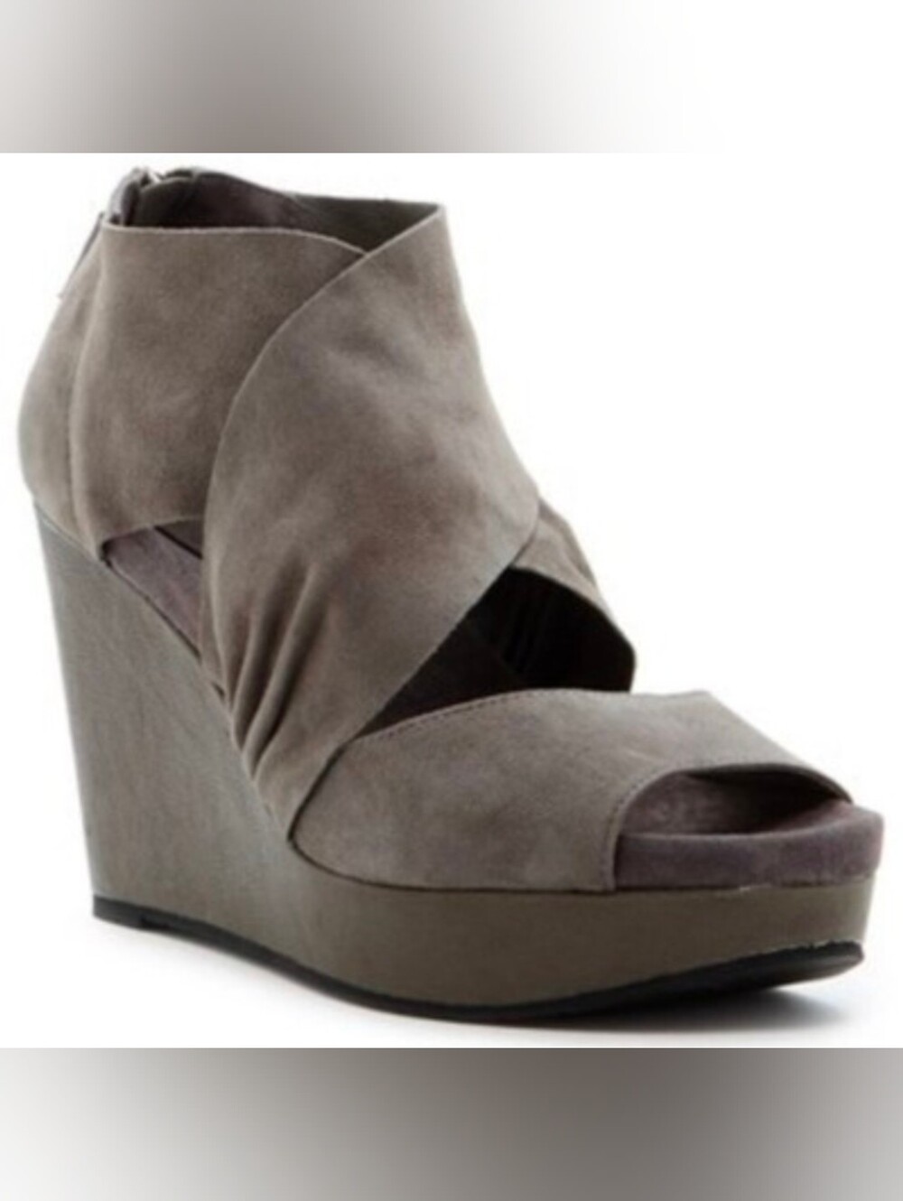Eileen Fisher Draw Drapes Buffed Leather Wedge Heels 7.5